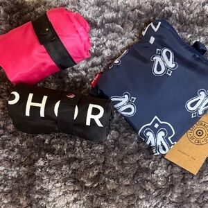 Set of three fold-up reusable nylon bags, Levi’s and two Sephora, never used